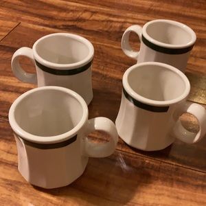 Set of 4 white and green mugs. Vintage.
